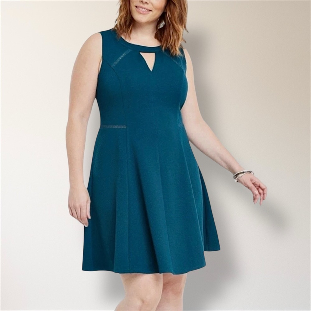 Torrid Teal Textured Skater Dress Sleeveless Keyhole Neck Party Holiday 16